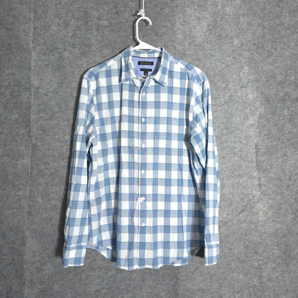 Banana Republic Camden Fit Shirt Mens Large Blue Plaid Custom 078 Wash Cotton L